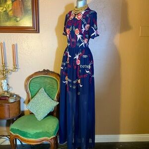 Frock And Frill Embellished Navy Maxi Dress. Sz 14